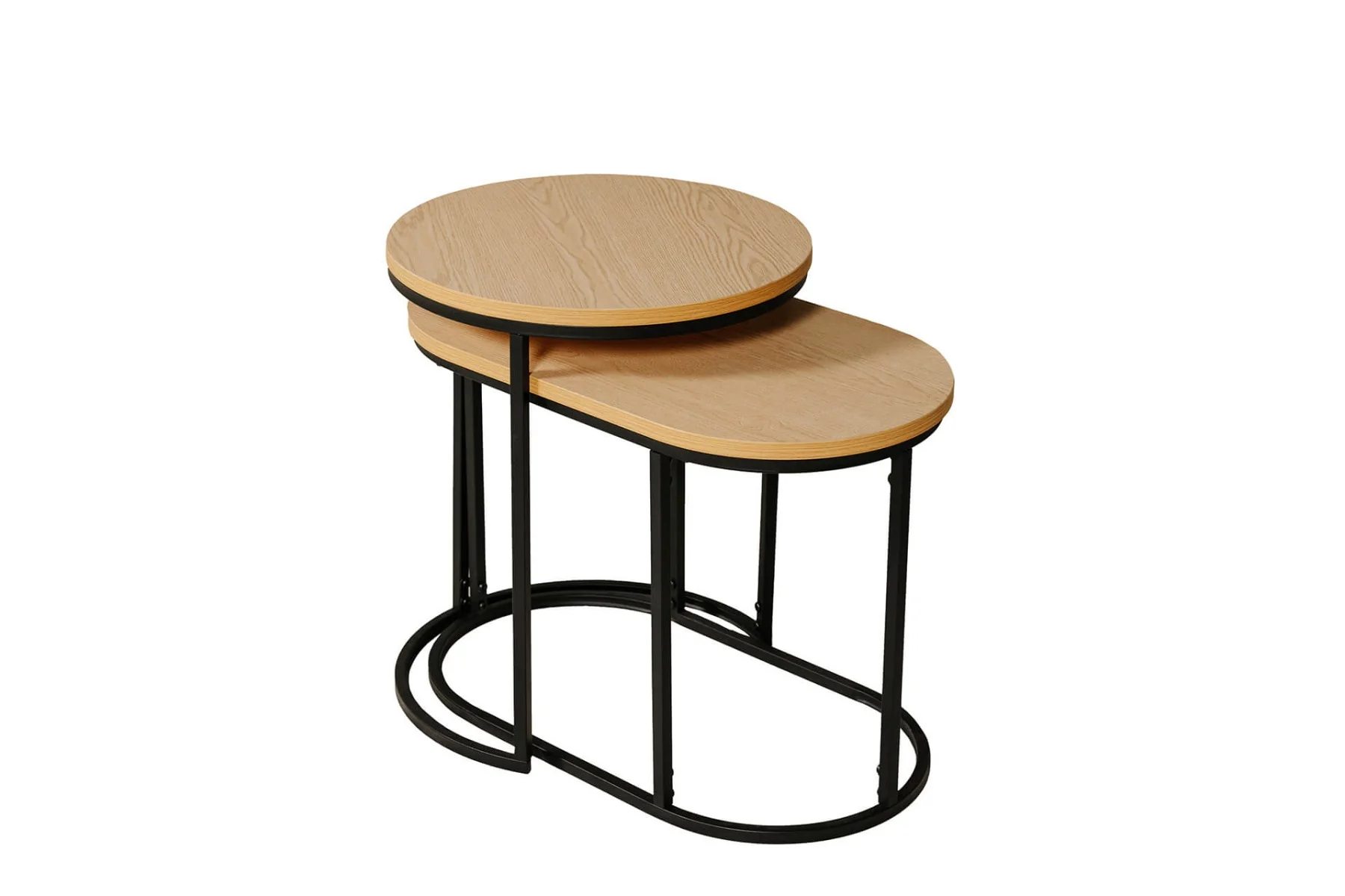 Kinsley Nest of Tables – Brown Melamine with Black Metal Frame 540mm - Image 4