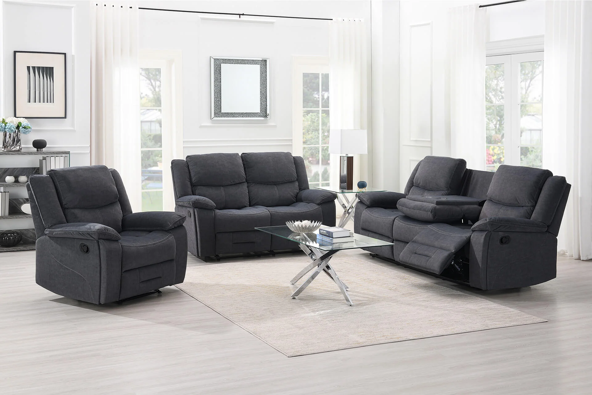 Klayton 1 Seater Manual Recliner – Charcoal with Lumbar Support - Image 3