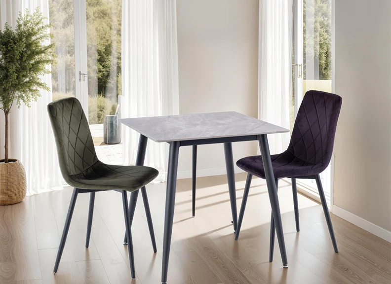 Lavina Grey Table W/Bella Velvet Chairs