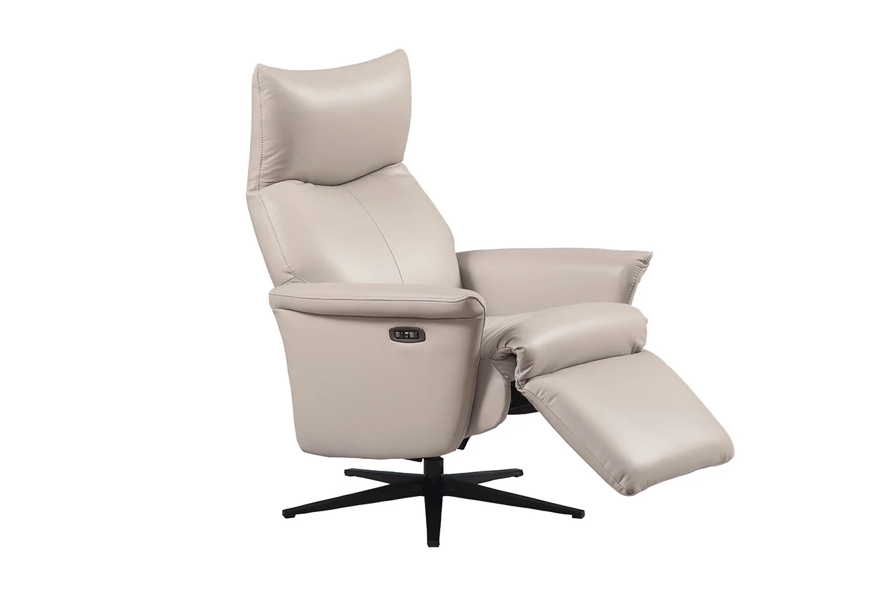 Leandro Electric Reclining Accent Chair – Tan Leather with 280-Degree Swivel