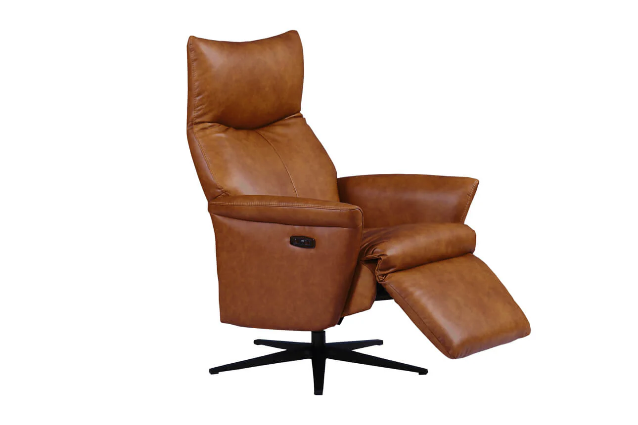 Leandro Electric Reclining Accent Chair – Tan Leather with 280-Degree Swivel - Image 2