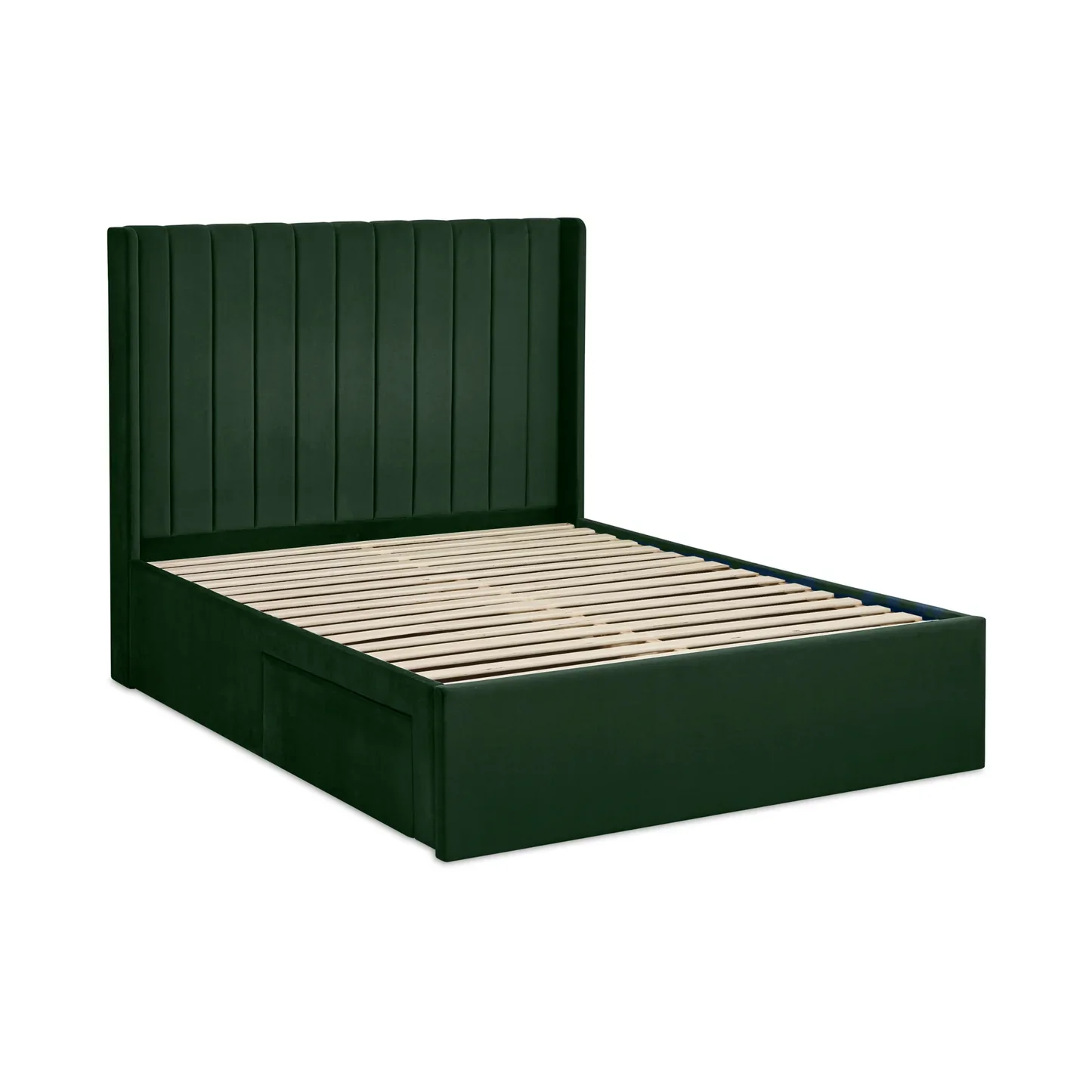 Leila Bottle Green Fabric Bed with Winged Headboard & Underbed Storage - Image 2