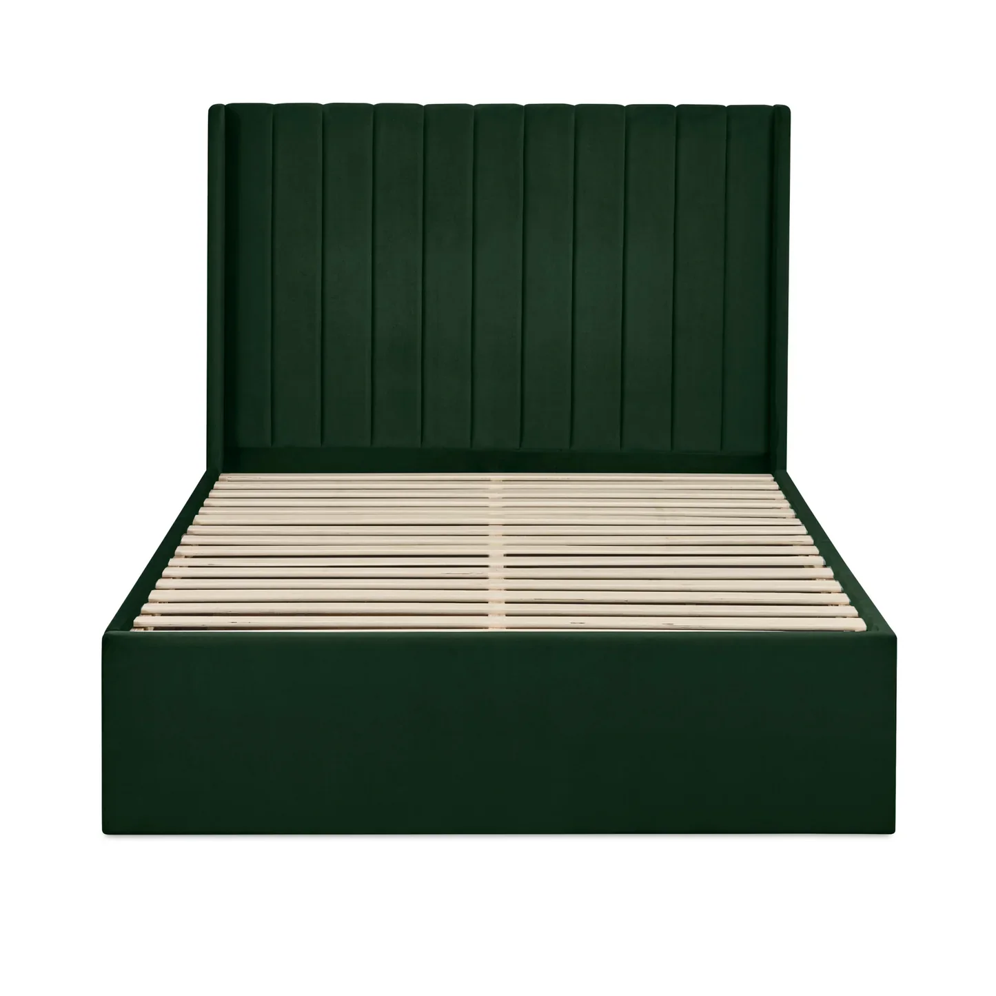 Leila Bottle Green Fabric Bed with Winged Headboard & Underbed Storage - Image 3