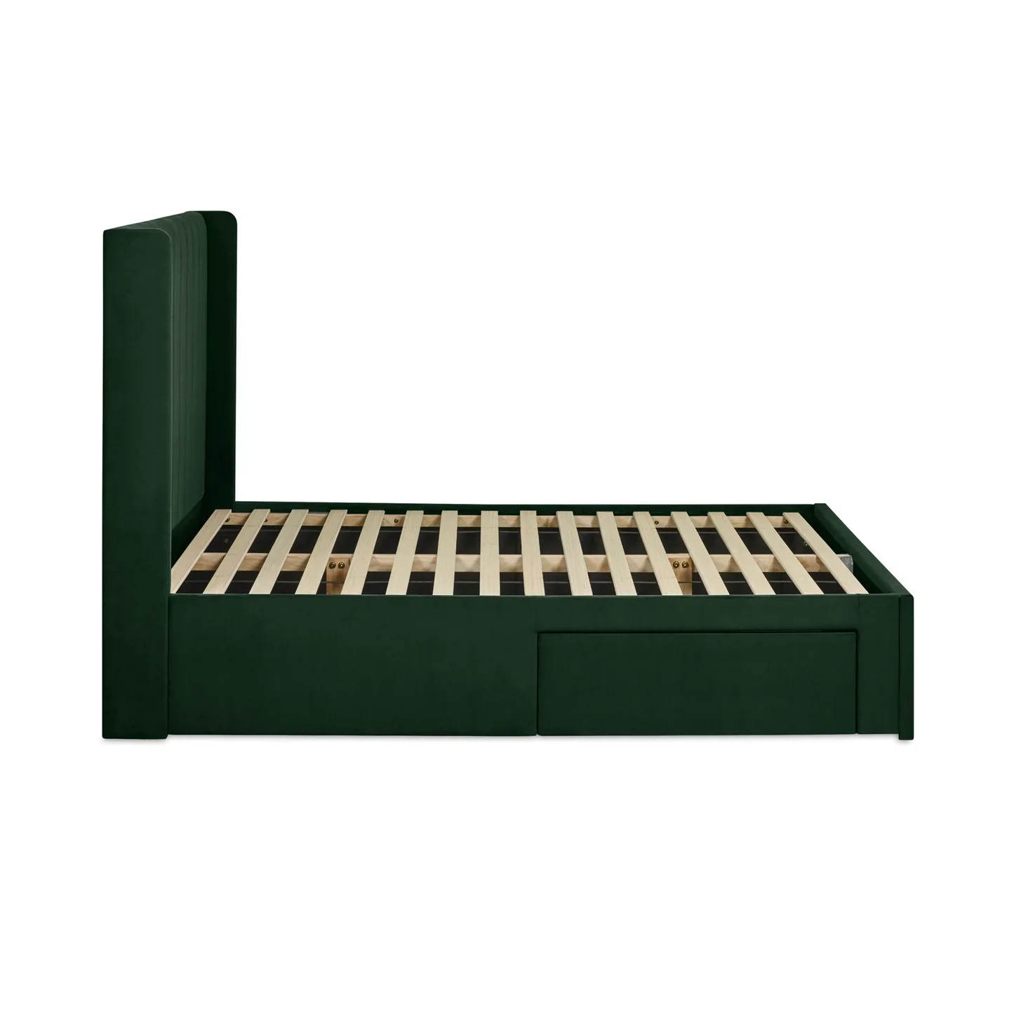 Leila Bottle Green Fabric Bed with Winged Headboard & Underbed Storage - Image 4