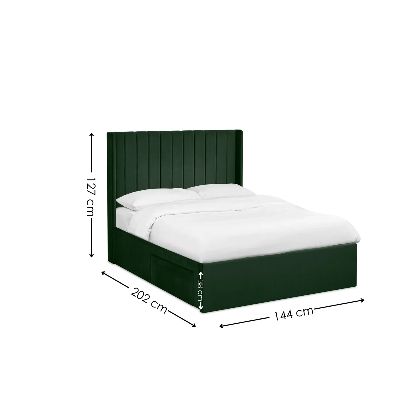 Leila Bottle Green Fabric Bed with Winged Headboard & Underbed Storage - Image 8