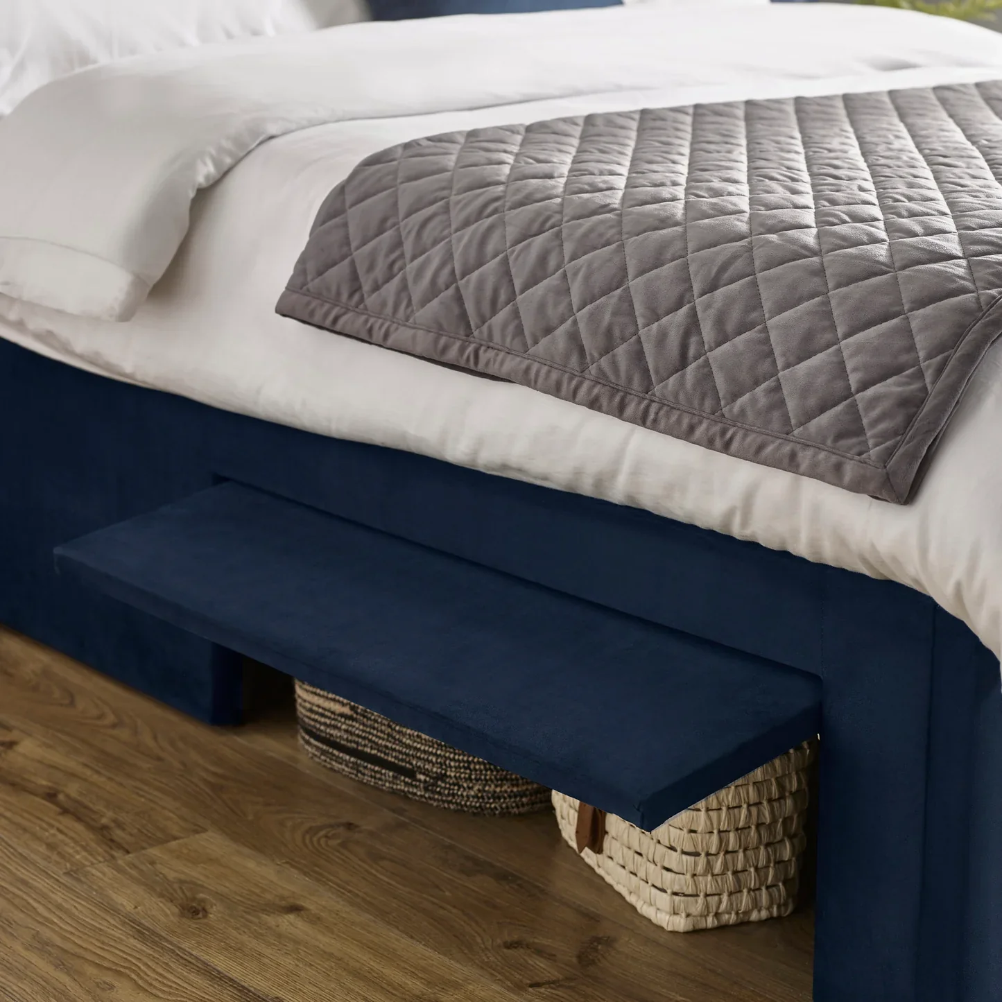 Leila Royal Blue Fabric Bed with Winged Headboard & Underbed Storage - Image 2