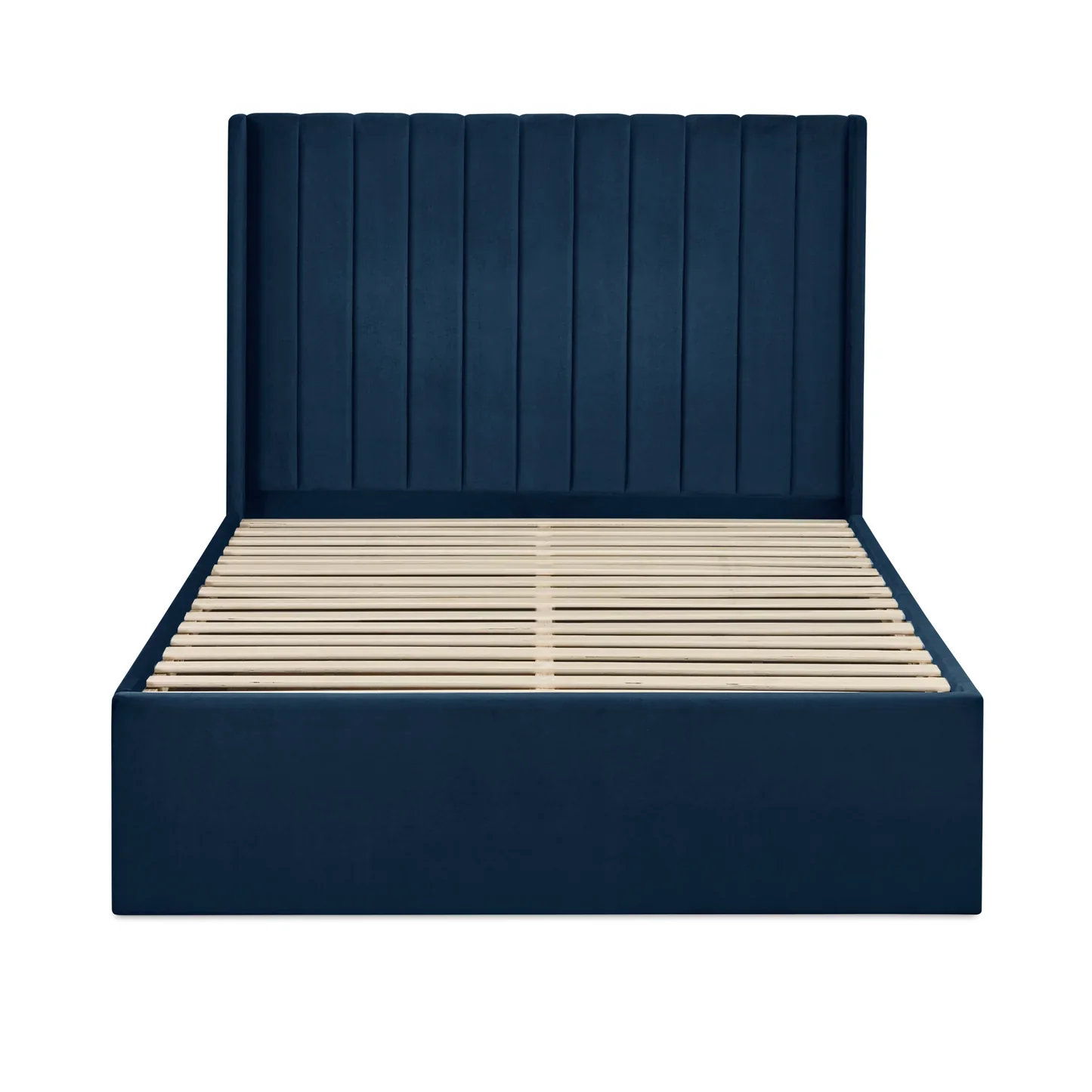 Leila Royal Blue Fabric Bed with Winged Headboard & Underbed Storage - Image 5