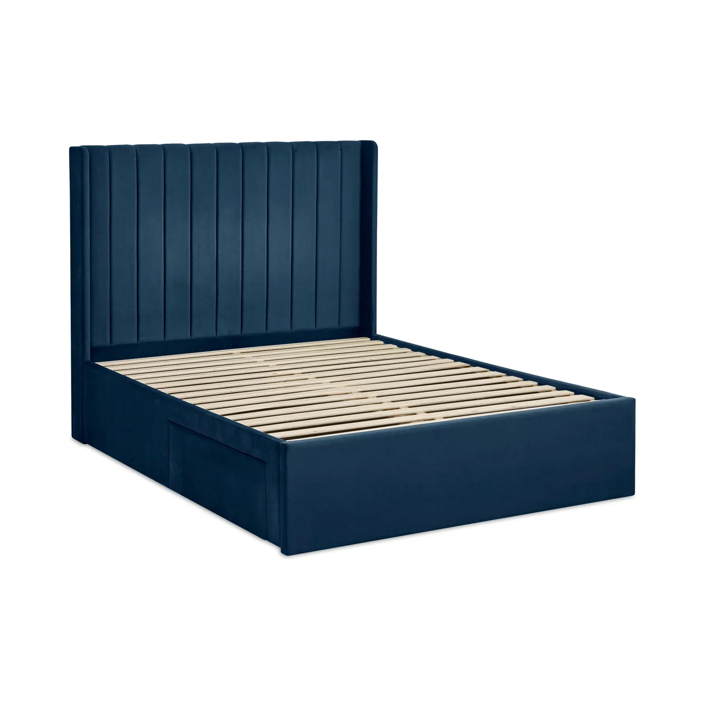 Leila Royal Blue Fabric Bed with Winged Headboard & Underbed Storage - Image 6