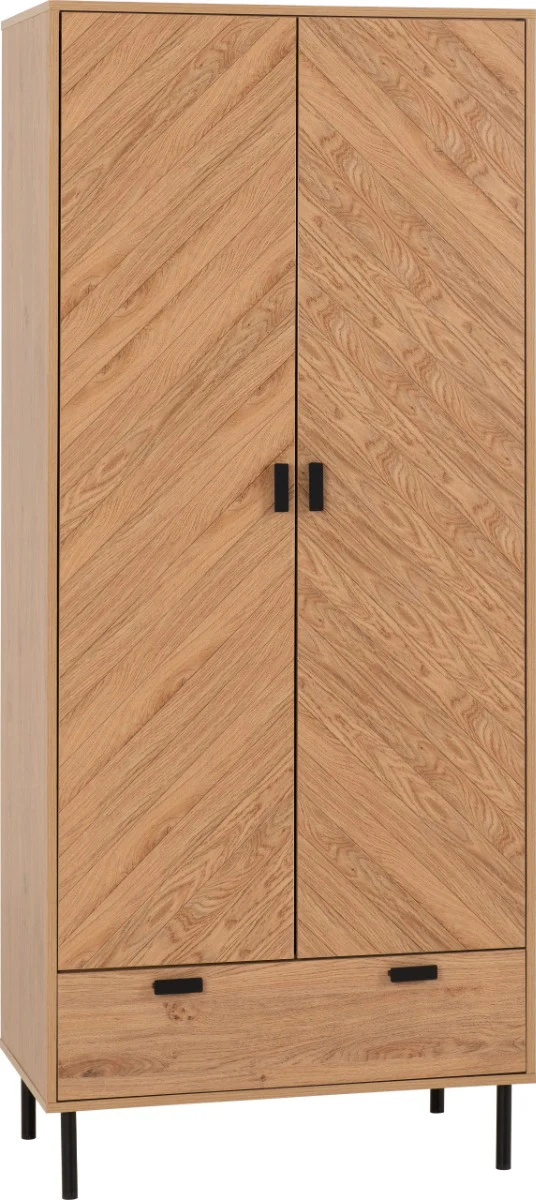Leon 2 Door 1 Drawer Wardrobe – Medium Oak Effect 800mm - Image 2