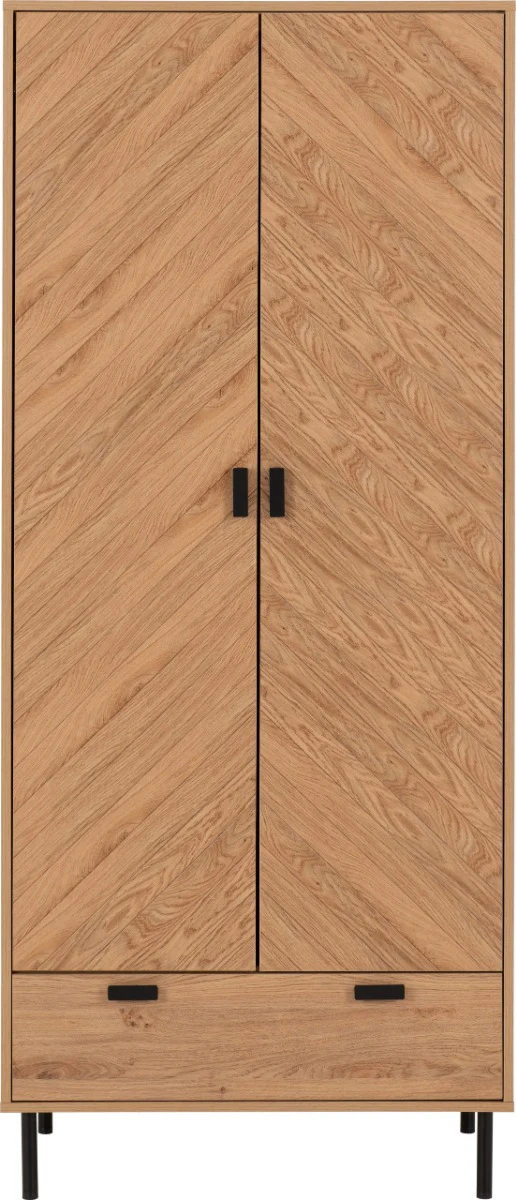 Leon 2 Door 1 Drawer Wardrobe – Medium Oak Effect 800mm - Image 3