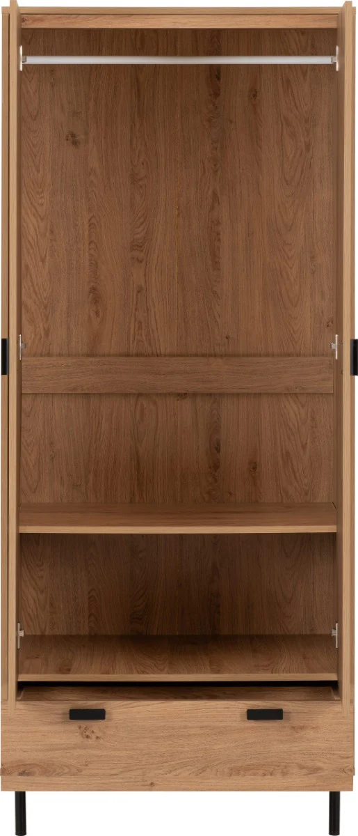 Leon 2 Door 1 Drawer Wardrobe – Medium Oak Effect 800mm - Image 4