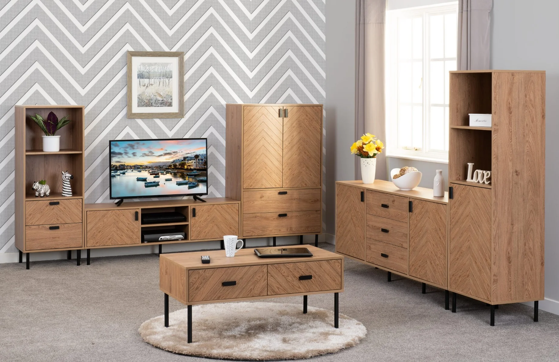 Leon 2 Door TV Unit Medium Oak Effect (Pre-order for July) - Image 6