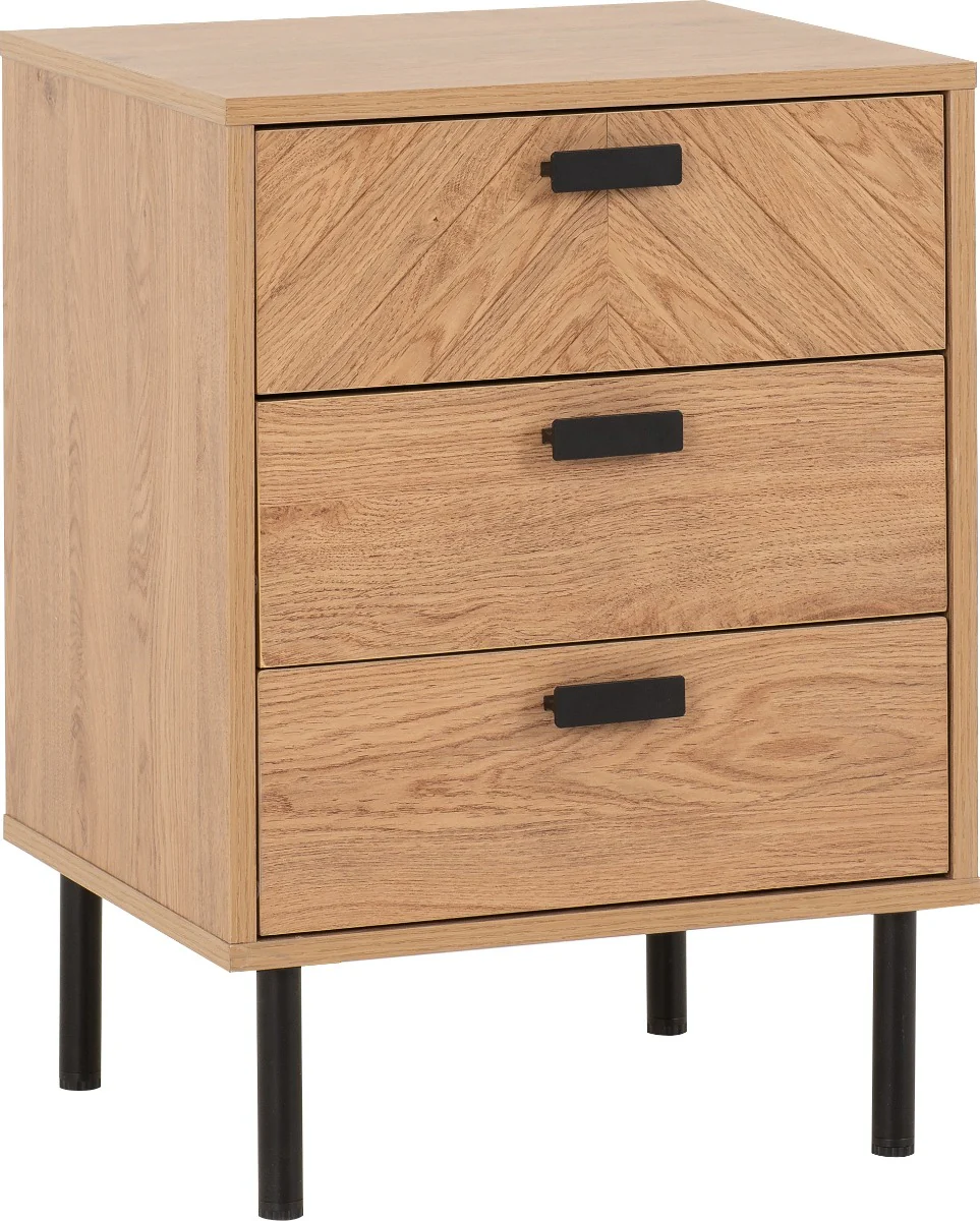 Leon 3-Drawer Bedside Table – Medium Oak Effect with Metal Feet 450mm - Image 2
