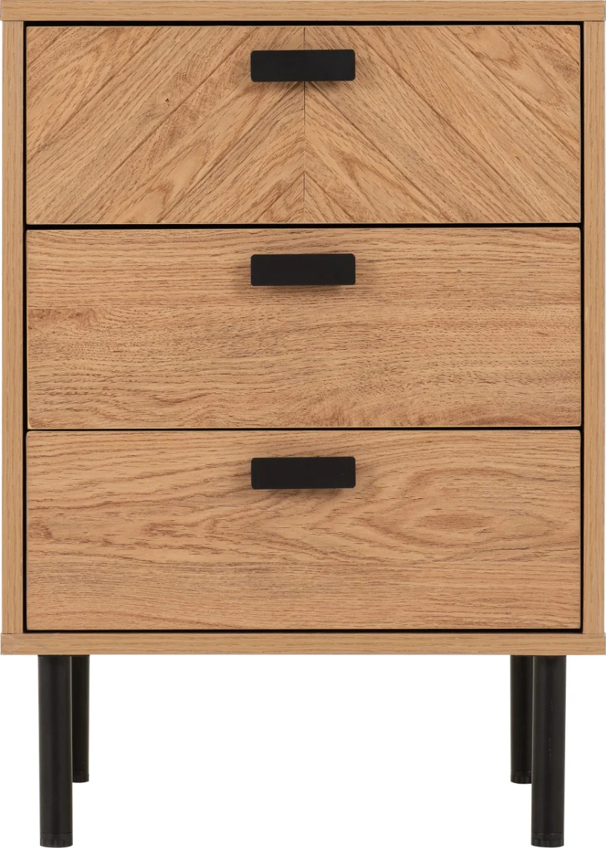 Leon 3-Drawer Bedside Table – Medium Oak Effect with Metal Feet 450mm - Image 4