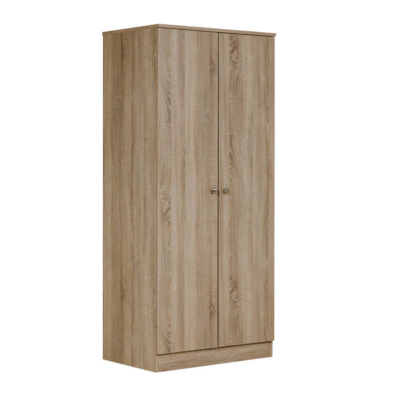 Levi 2 Door Wardrobe – Oak Finish Fully Assembled 800mm