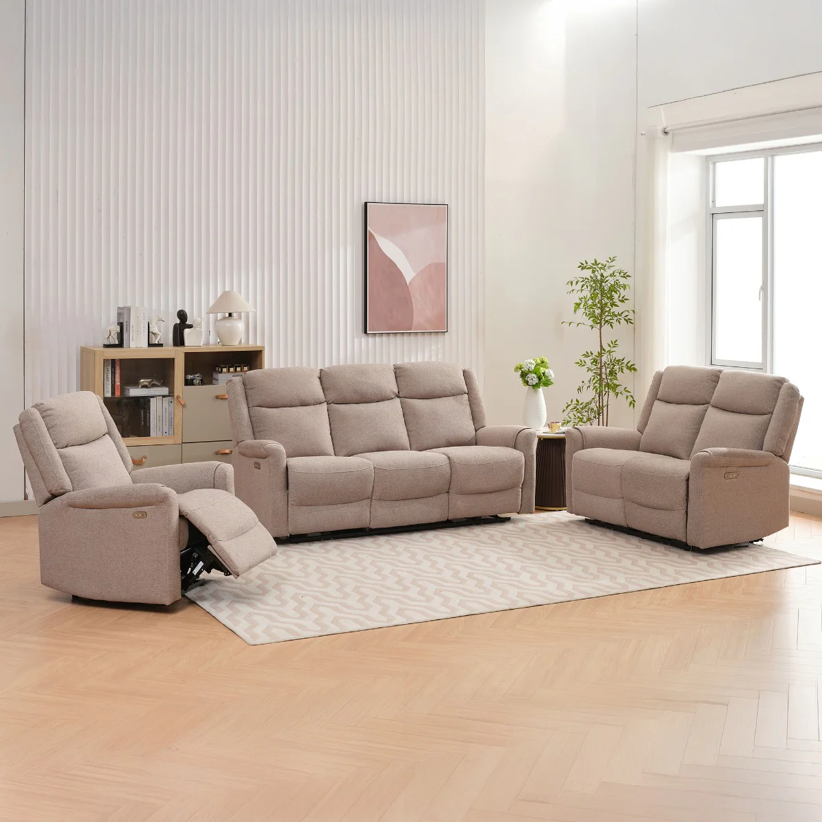 Lexus 2 Seater Electric Recliner – Taupe Fabric with USB Charging