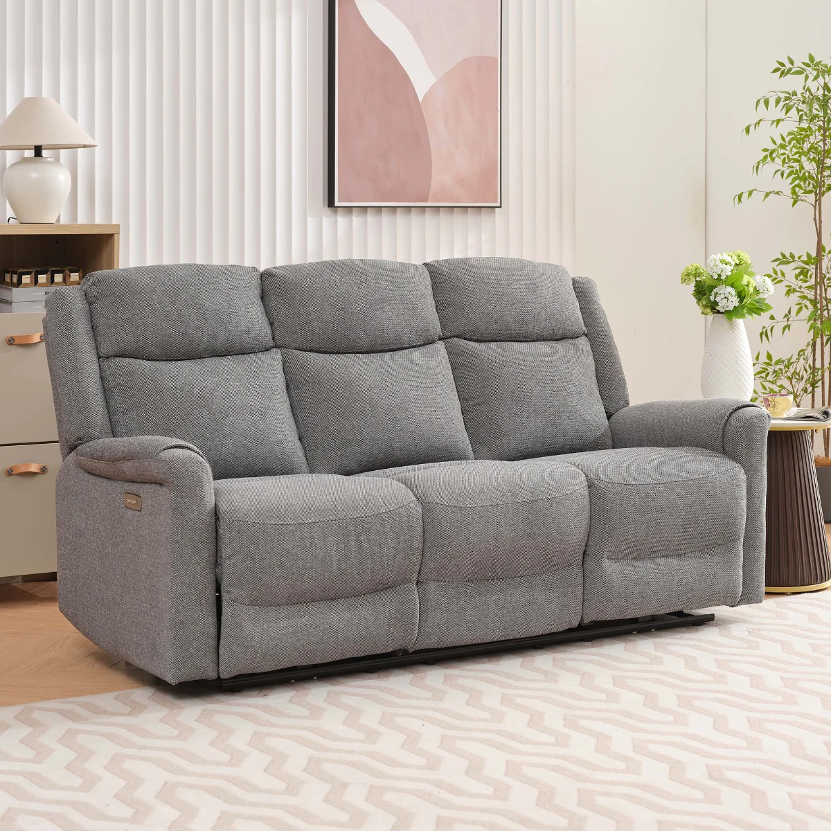 Lexus 3+1+1 Electric Reclining Suite – Grey Fabric with USB Charging Port - Image 2