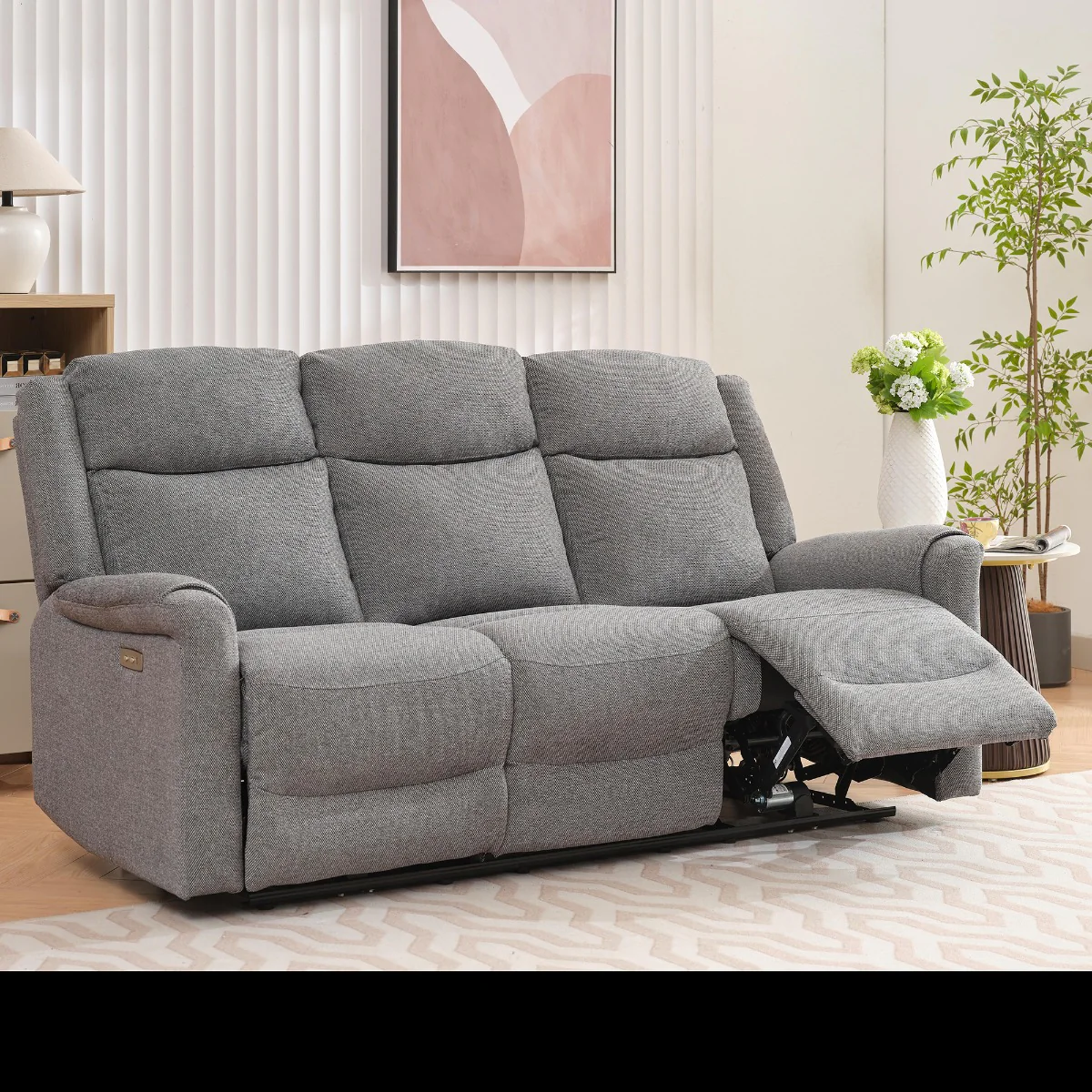 Lexus 3+1+1 Electric Reclining Suite – Grey Fabric with USB Charging Port - Image 3