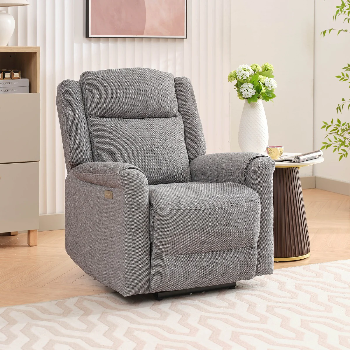Lexus 3+1+1 Electric Reclining Suite – Grey Fabric with USB Charging Port - Image 4