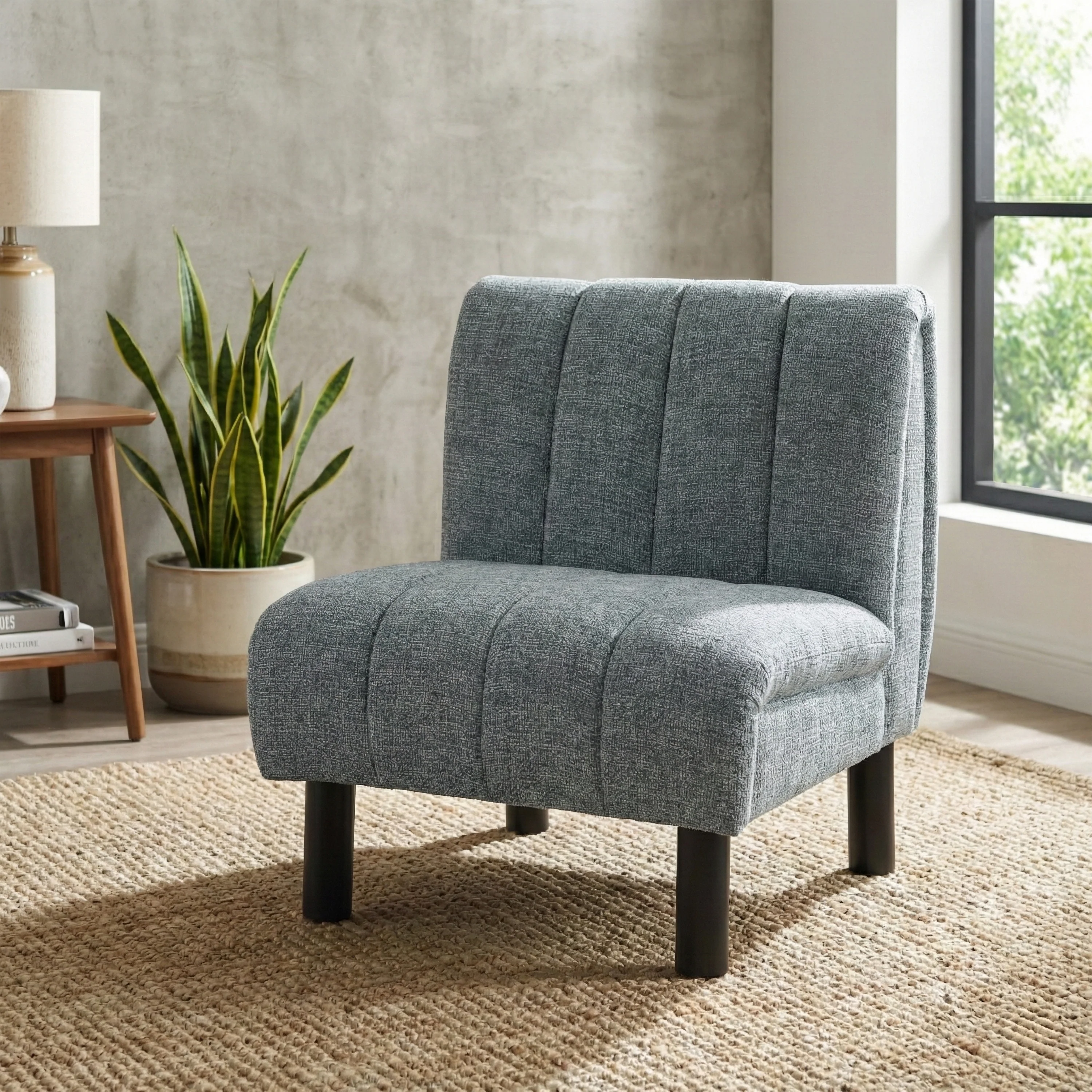 Lily Chair – Grey Lounge Chair with Deep Channel Stitching - Image 8