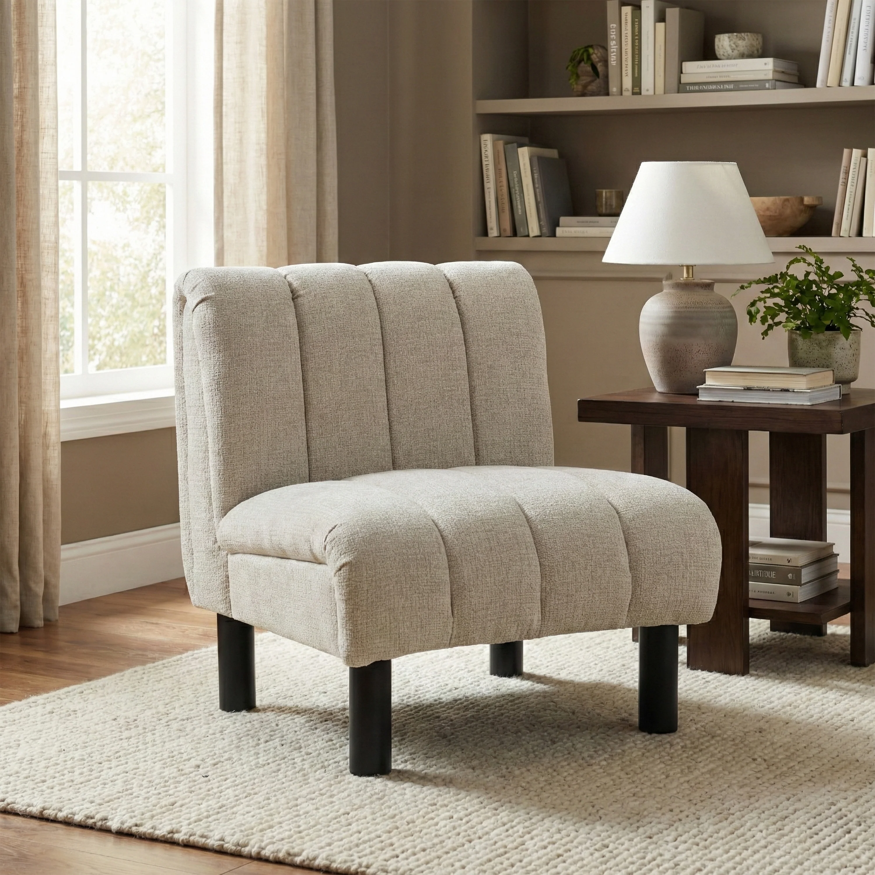 Lily Chair – Oatmeal Lounge Chair with Deep Channel Stitching - Image 8