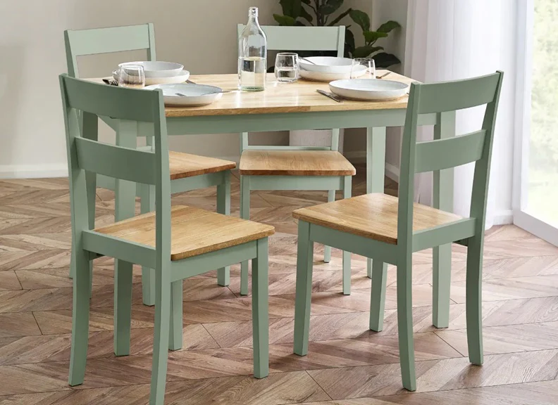 Linwood Dropleaf Dining Set – Oak Top with Sage Green Chairs - Image 14