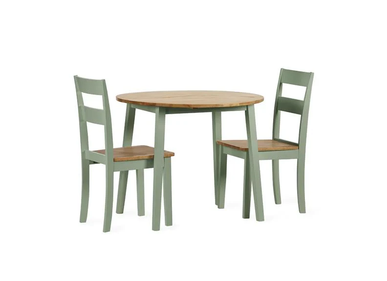 Linwood Dropleaf Dining Set – Oak Top with Sage Green Chairs - Image 2