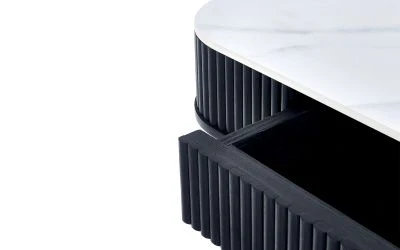 Louis Black Fluted Stone Top Dining Table with Drawers - Image 6