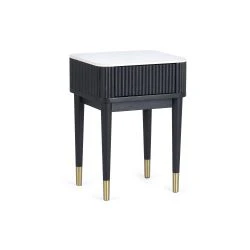 Louis Black Fluted Stone Top Lamp Table with Drawers - Image 6