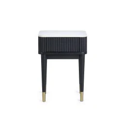 Louis Black Fluted Stone Top Lamp Table with Drawers - Image 7