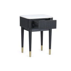 Louis Black Fluted Stone Top Lamp Table with Drawers - Image 8