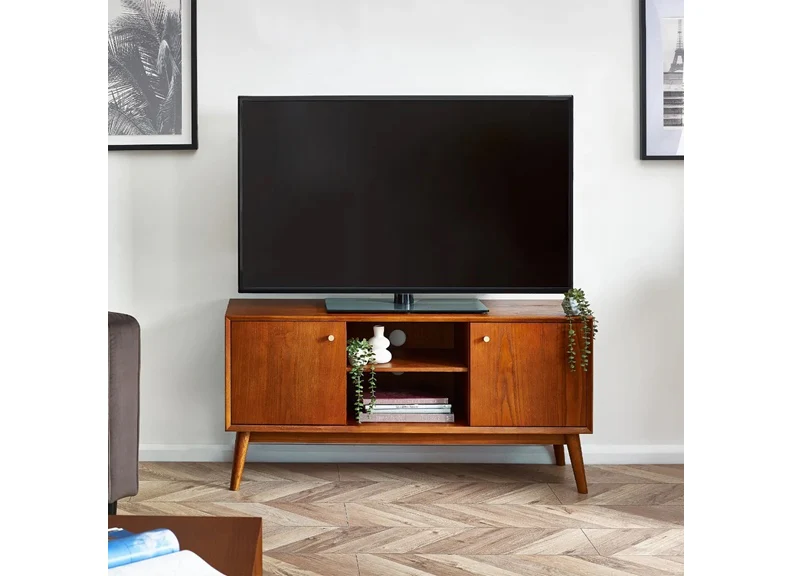 Lowry Media Unit – Dark Cherry Ash with Shelf and Cupboards (Pre-order for July)