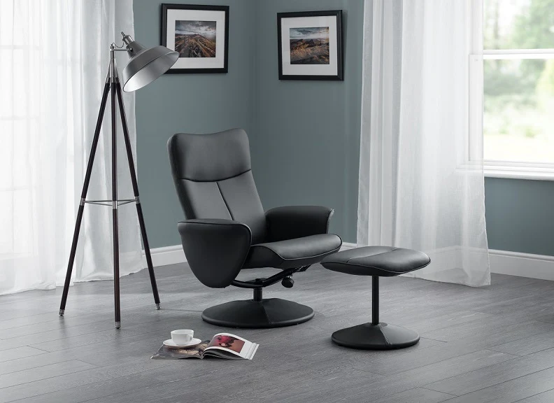 Lugano Black Swivel Chair with Footstool