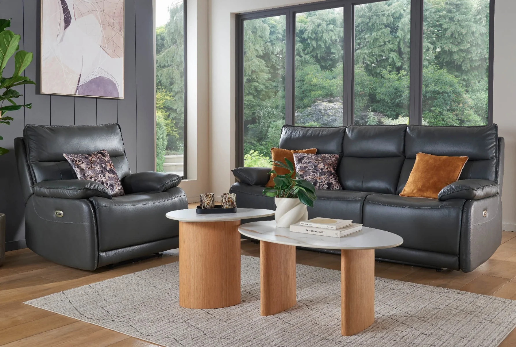 Lugo 1 Seater Electric Recliner – Grey Leather with USB Charging
