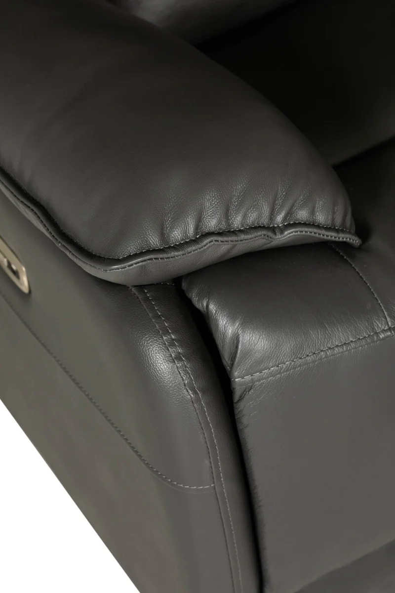 Lugo 1 Seater Electric Recliner – Grey Leather with USB Charging - Image 3