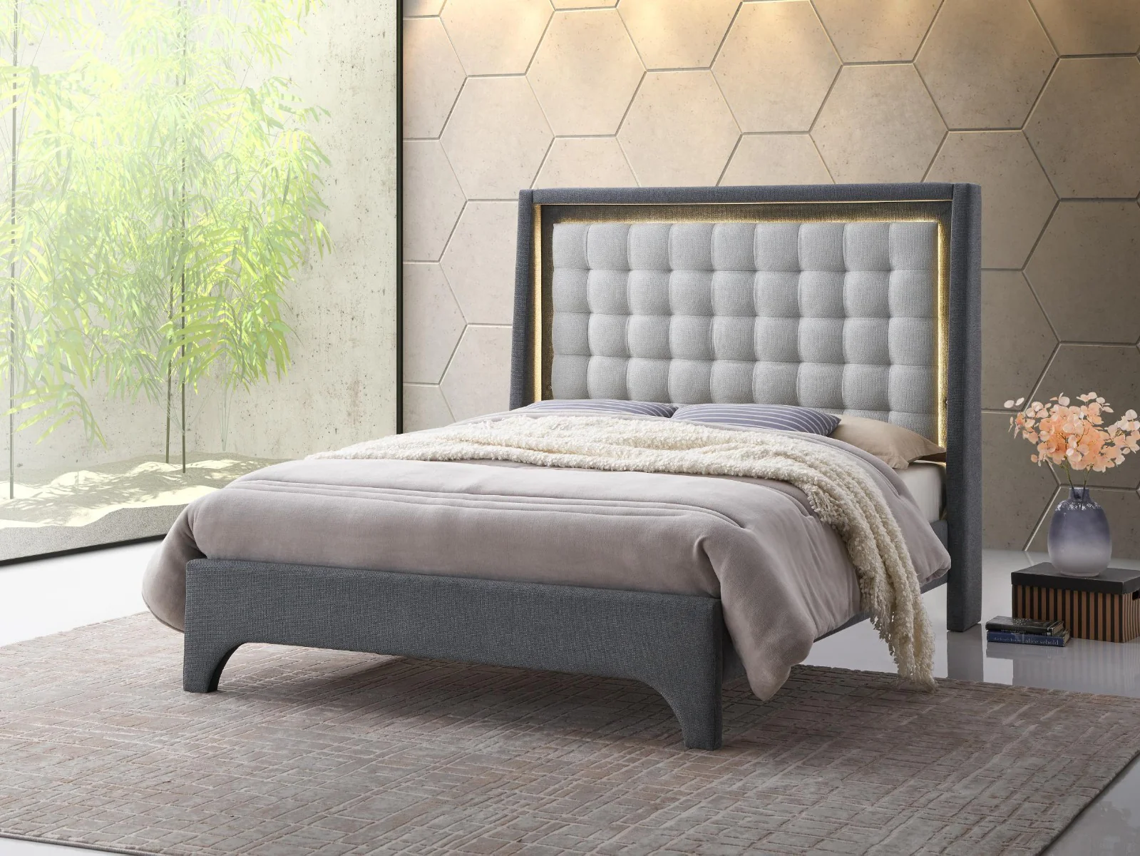 LuminaRest Bedframe – Slate Grey with Backlit LED Headboard