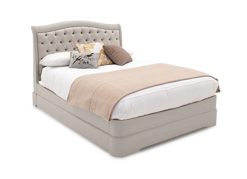 Mabel Bed Frame – Taupe Upholstered with Curved Headboard - Image 2