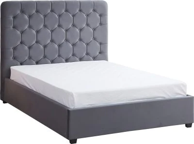 MADISON 4'6" OTTOMAN BED – Grey Velvet with Gas Lift Storage - Image 4