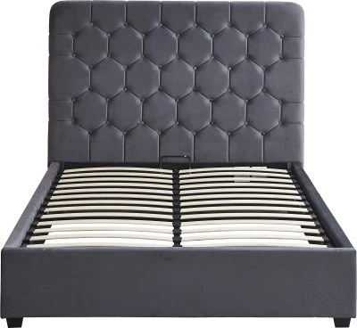 MADISON 4'6" OTTOMAN BED – Grey Velvet with Gas Lift Storage - Image 5
