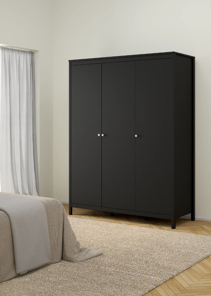 Madrid 3 Door Wardrobe – Black with Matt Finish - Image 5