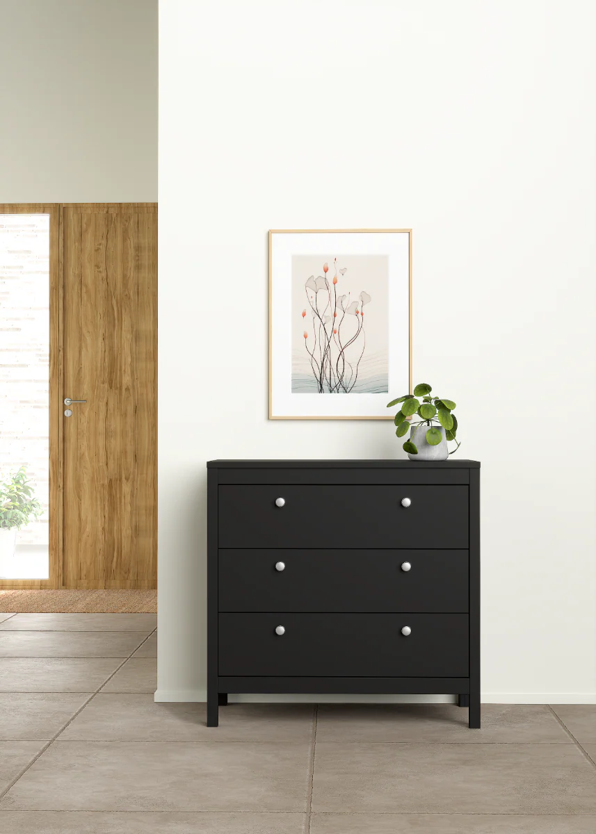 Madrid 3 Drawer Chest – Black Matt Finish - Image 4