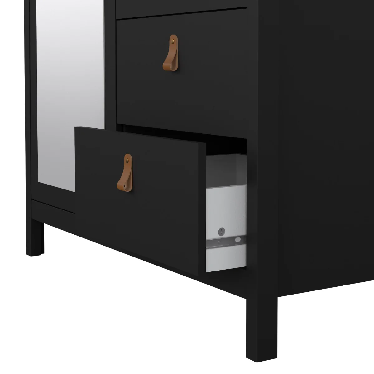 Madrid Wardrobe with 1 door + 1 mirror door + 2 drawers - Black - Image 3