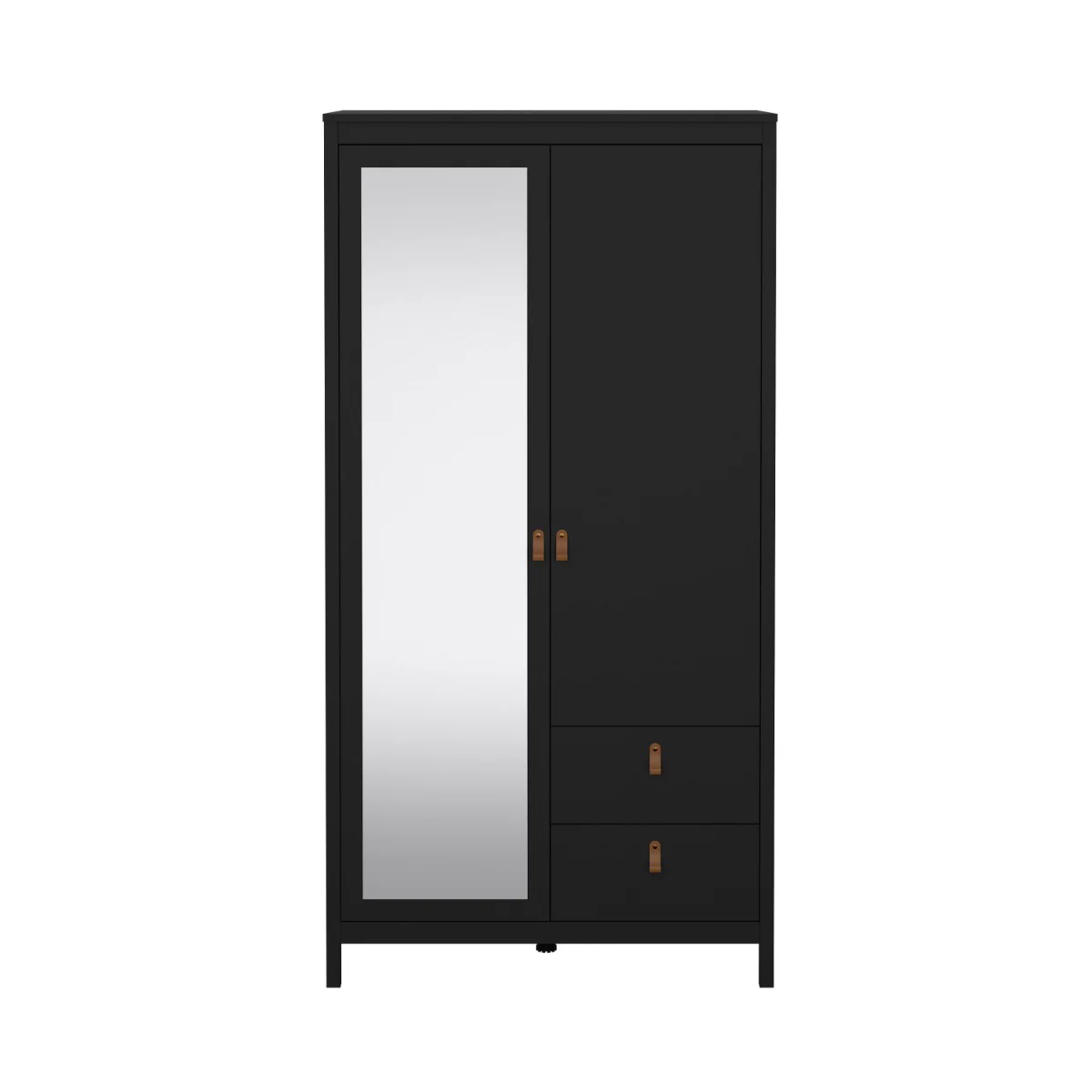 Madrid Wardrobe with 1 door + 1 mirror door + 2 drawers - Black - Image 4