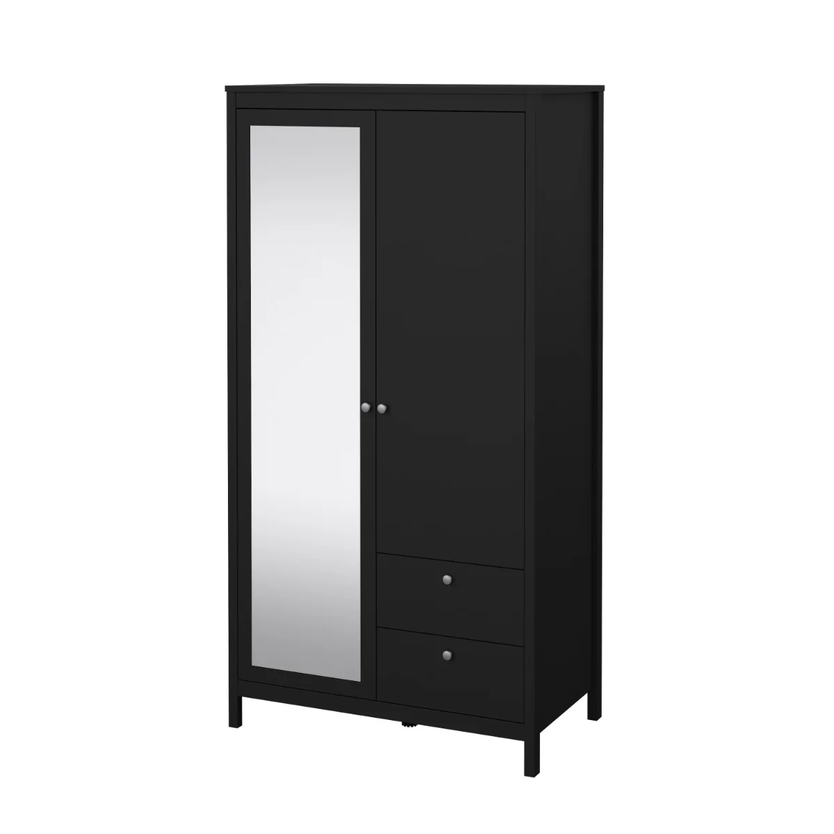 Madrid Wardrobe with 1 door + 1 mirror door + 2 drawers - Black - Image 5