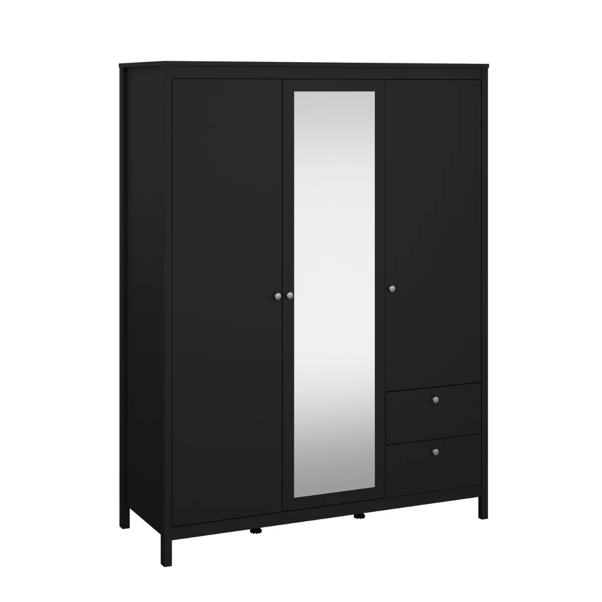 Madrid Black Wardrobe – 2 Doors with Mirror and 2 Drawers - Image 3