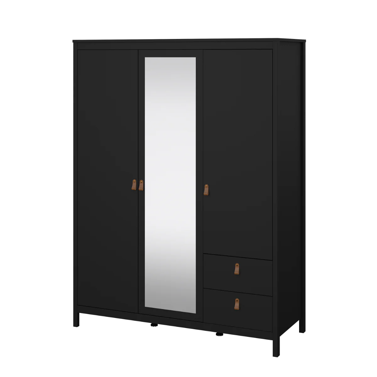 Madrid Black Wardrobe – 2 Doors with Mirror and 2 Drawers - Image 4