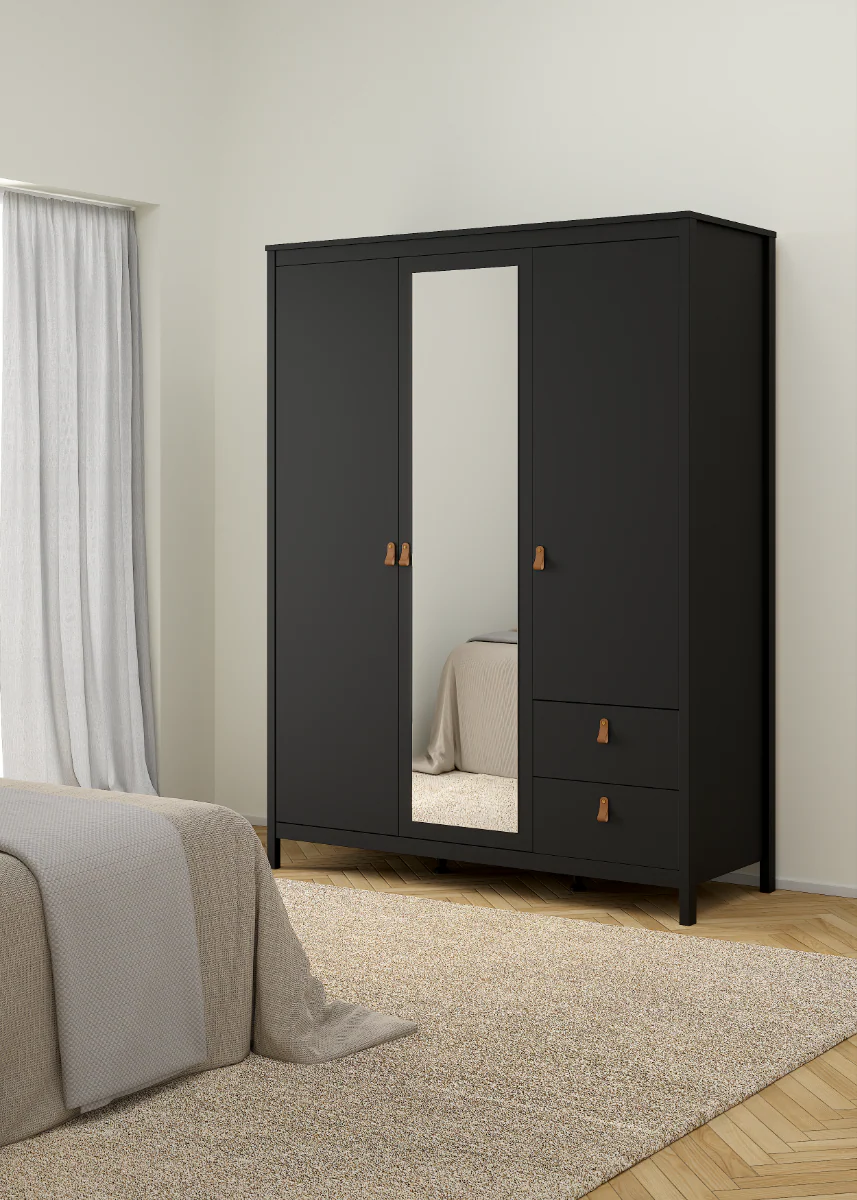 Madrid Black Wardrobe – 2 Doors with Mirror and 2 Drawers - Image 5