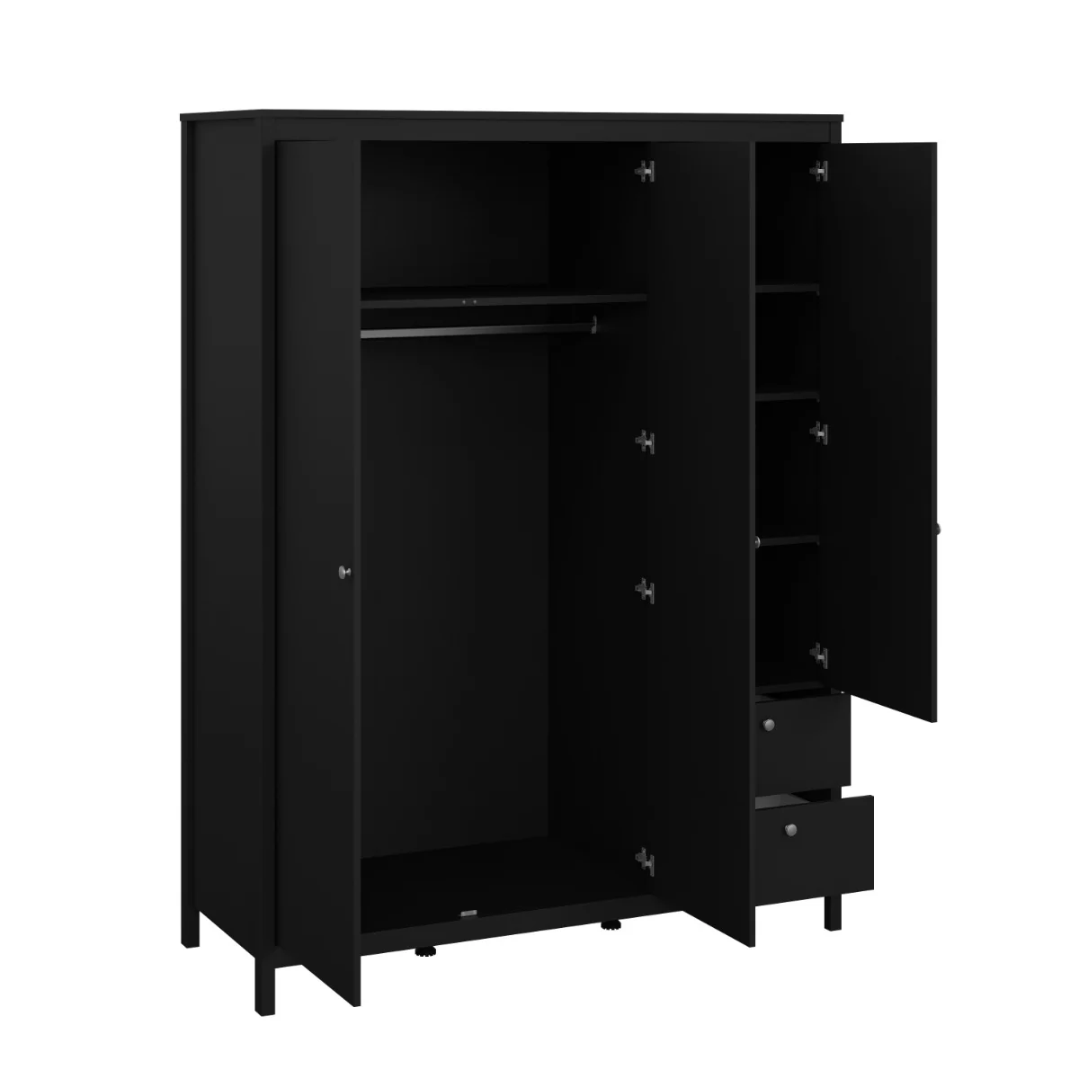 Madrid Black Wardrobe – 2 Doors with Mirror and 2 Drawers - Image 6