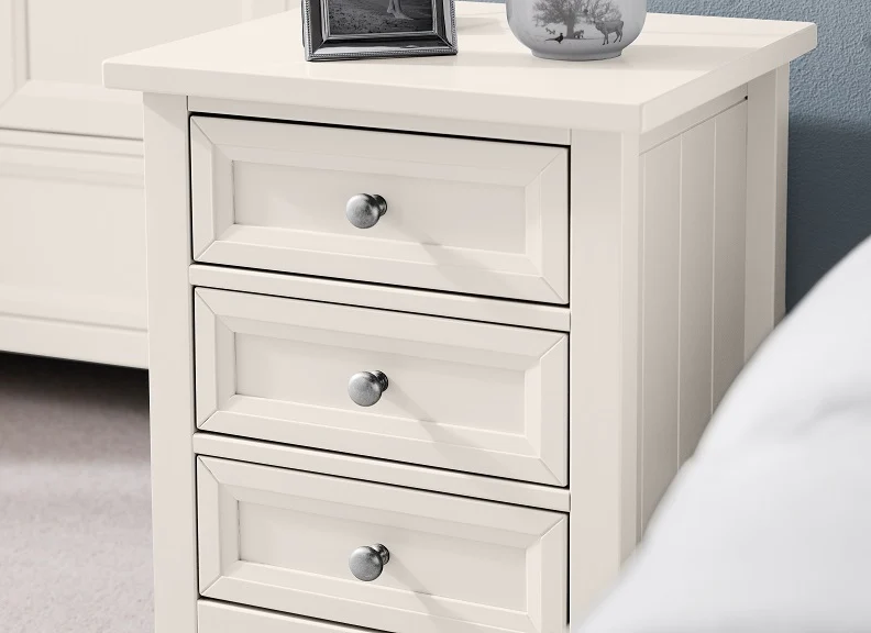 Maine Surf White Bedside Table with Three Drawers - Image 3
