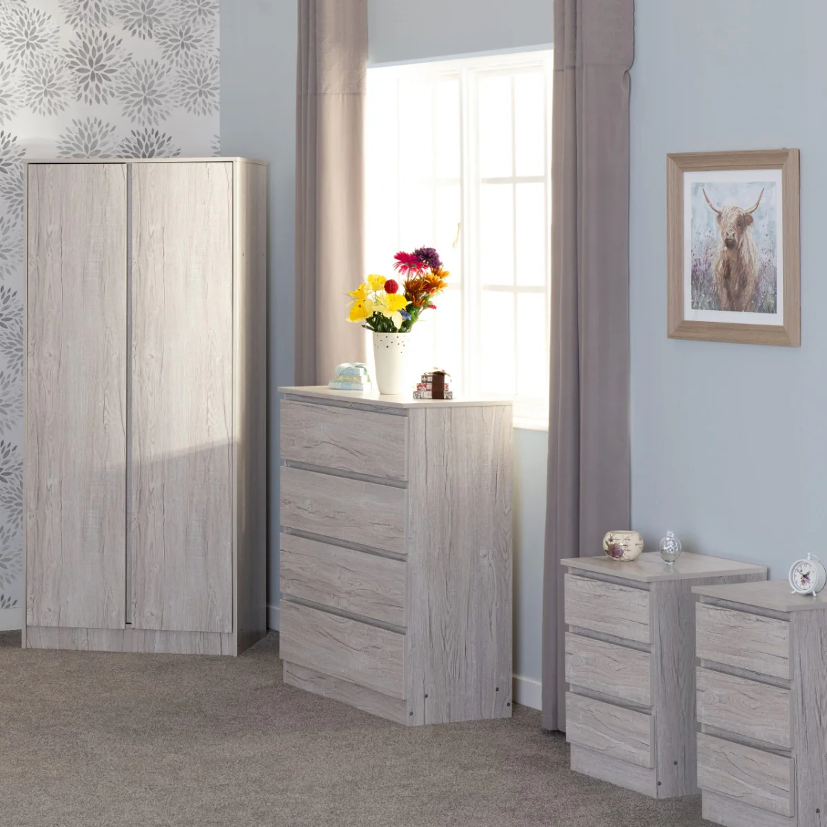 Malvern 2 Door Wardrobe Bedroom Set – White Finish with Anti-Tip Strap